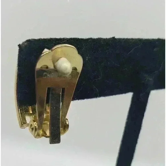 Vintage Hanae Mori Chanter Paris Clip Gold Rhinestone Earrings - Picture 4 of 11